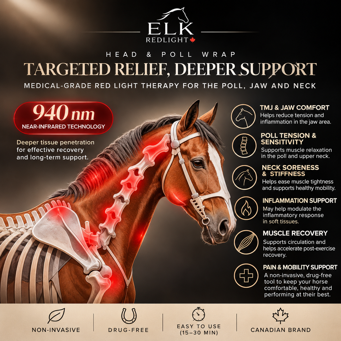 Enveloppe de thérapie par lumière rouge pour la tête et l'encolure du cheval — Couverture élargie